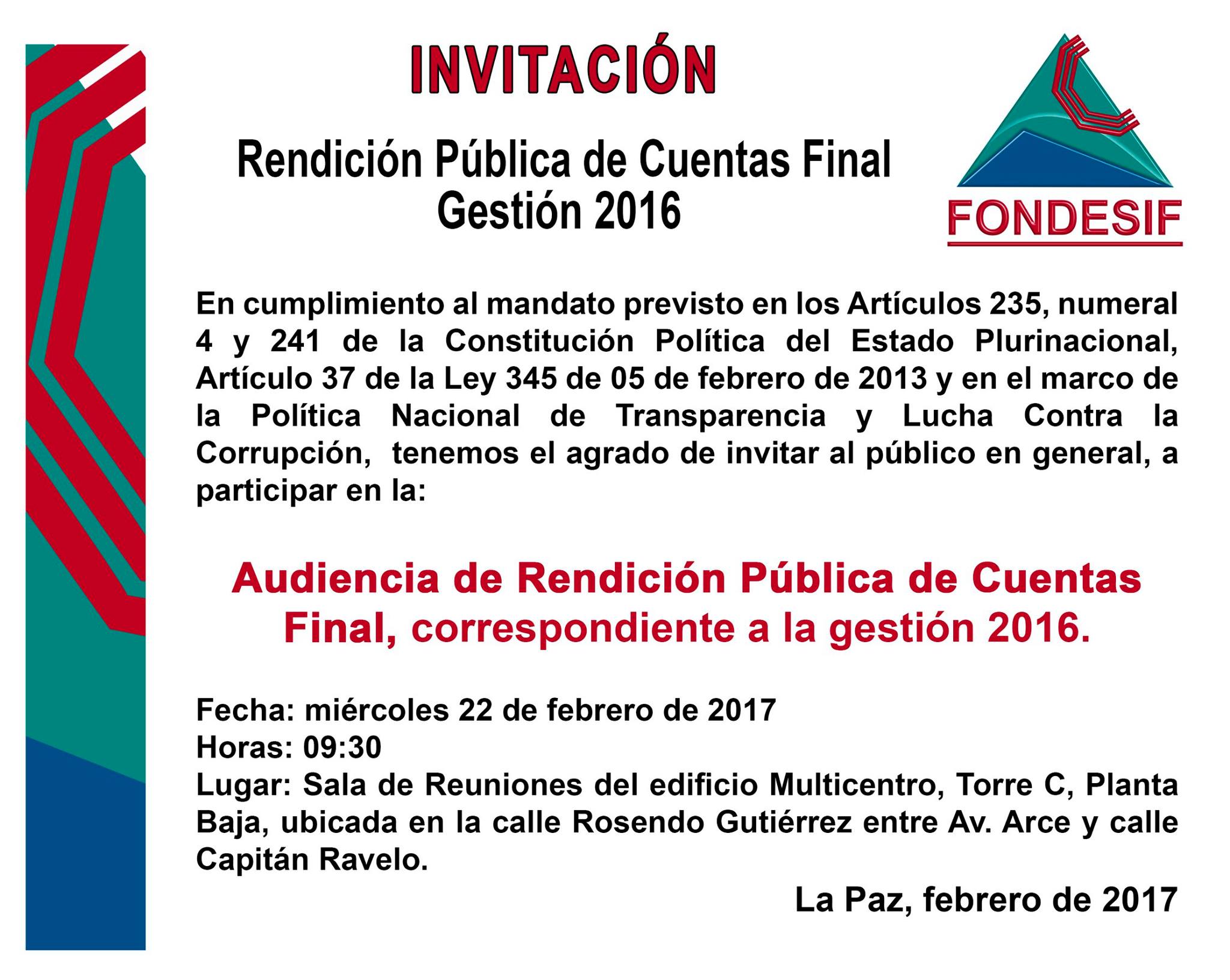 invitacion rendicion 2016